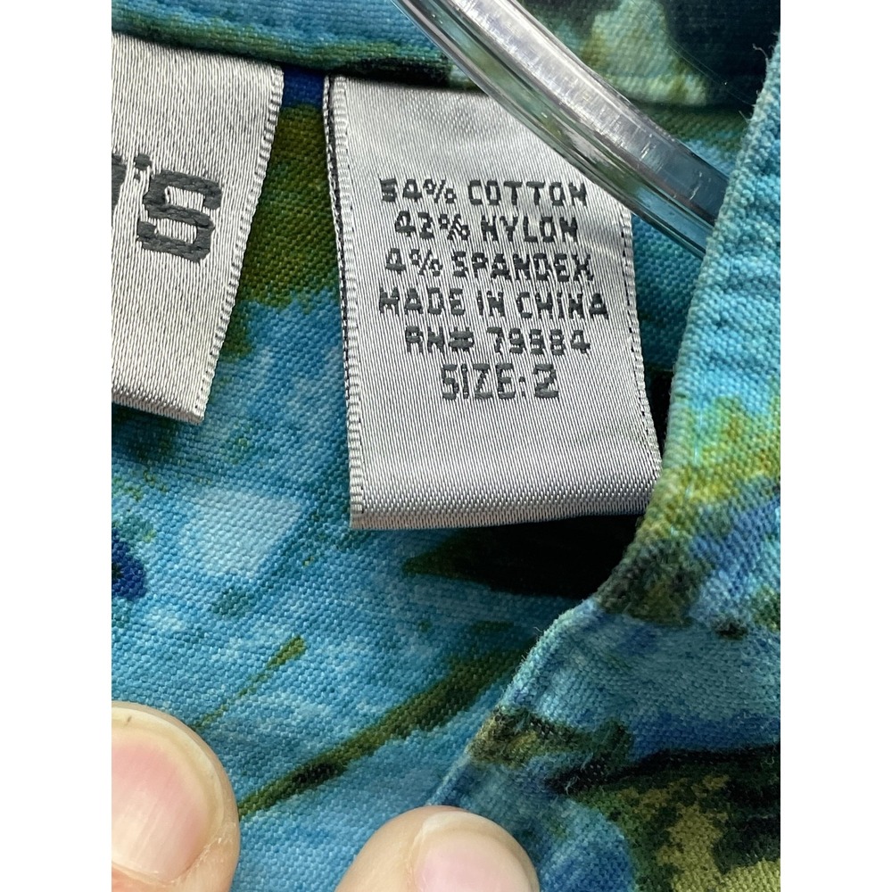 Chico's Jacket Womens 2 Blue Floral Short Basic Jacket Collared Pockets - Picture 3 of 8